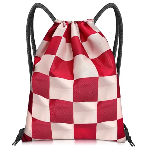 Drawstring Backpack Draw String Bag Sports Gym Bags Waterproof Cute Aesthetic Sackpack for Unisex Women Sports Beach Travel(13"×17")-Checkered - color: Z11-checkered