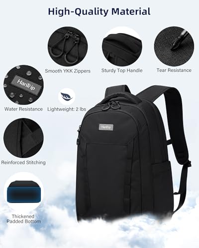 HanTrip Travel Laptop Backpack Carry On, 18 Inch Large Work Backpack School Book Bags, Light Water Resistant Backpacks for Women Men with Luggage Strap Water Bottle Pocket Chest Strap, Black - color: Black-1
