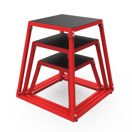 GarveeLife Plyometric Jumping Box, Steel Plyo Box for Exercise, Metal Exercise Step Up Box with Anti-Slip Surface for Home Gym Training - color: Red, size: 12/18/24 Inch