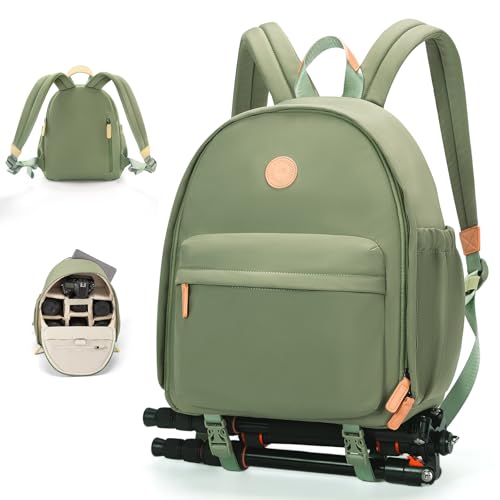 Cwatcun Camera Backpack Bag for Women, Stylish DSLR/SLR Camera Bag with Tripod Strap Laptop Compartment and Removable Dividers Lightweight Photograhy Backpack Case for Canon/Nikon/Sony Accessories - color: Green, size: 1.0 Medium