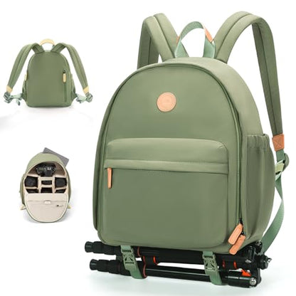 Cwatcun Midi Camera Backpack for Women, Compact DSLR Bag with Tripod Strap - color: Green, size: 1.0 Medium