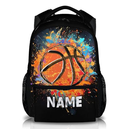 Boys School Backpack Personalized Kids Basketball Backpacks Bookbag Back to School Supplies, Custom Name Cool Sport Back Pack for Travel Camping Casual (17 Inches) - color: Color 1-1