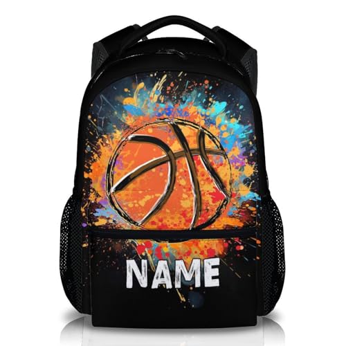 Boys School Backpack Personalized Kids Basketball Backpacks Bookbag Back to School Supplies, Custom Name Cool Sport Back Pack for Travel Camping Casual (17 Inches) - color: Color 1-1