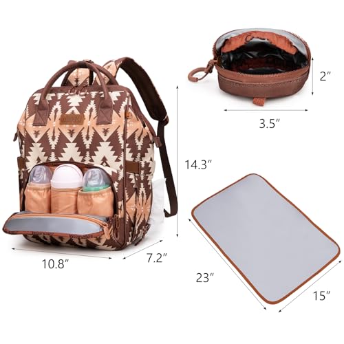 Montana West Wrangler Diaper Bag Backpack Aztec Callie Bag Travel Backpack Purses Western Multi-Function Baby Bags for Mom - color: Brown