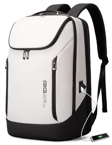 BANGE Business Smart Backpack Waterproof fit 15.6 Inch Laptop Backpack with USB Charging Port,Travel Durable Backpack - color: White