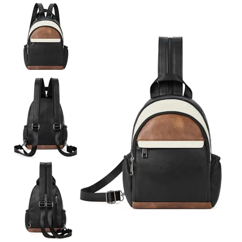 CLUCI Sling Bag for Women Leather Women's Backpack Small Convertible Backpack Purse Crossbody Bag for Travel - color: 0-5 Black With Brown