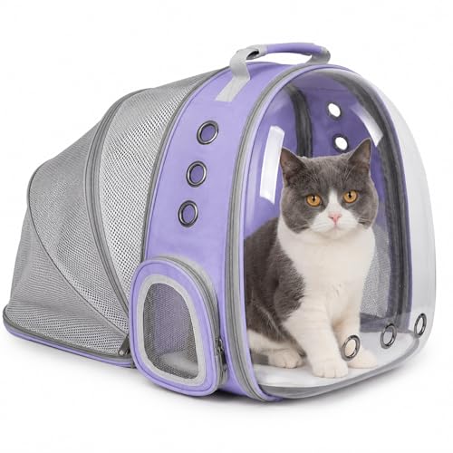 Expandable Cat Carrier Backpack with Bubble Window, Purple - color: Purple