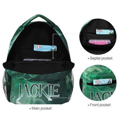 susiyo Custom Name Backpack Personalized School Bookbag Green Wolf Lightweight College Back Pack Travel Camping Casual Daypack for Teens Girls Boys Women Men - color: Custom Green Wolf
