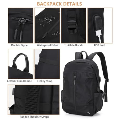 BESMART Lightweight Travel Laptop Backpack，Business Waterproof Slim Sturdy Laptops Backpack Personal Item Bag, College School Computer Bag with USB Port&Trolley Sleeve Fits 15.6 Inch Notebook