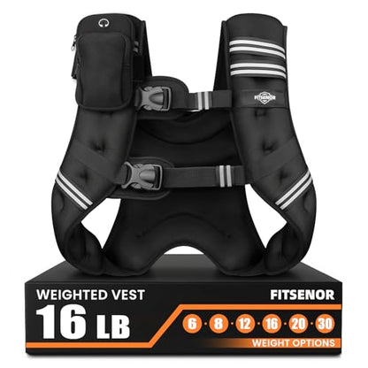 Weighted Vest for Men Women Walking, 6lb/8lb/12lb/16lb/20lb/30lb Strength Training Weight Vests with Phone Pocket, Comfortable Weighted Vest for Running Men, Rucking, Weight Loss, Gym Accessories - size: 16 lb