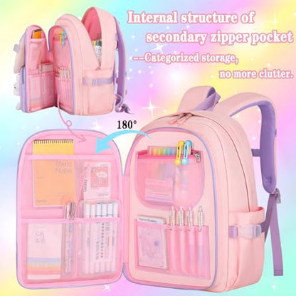 3pcs Girls Backpack With Lunch Box & Pencil Case,Cute Rabbit Kids School Backpack Set For Kindergarten & Elementary School (Style A Purple-16.5in) - color: Style A-purple
