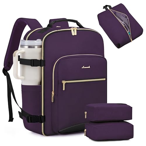 LOVEVOOK 40L Large Travel Backpack for Women Men, 17 Inch Carry on Backpack for Traveling on Airplane, Personal Item Travel Bag Airline Approved, Business Causal Weekender Backpack, Purple-Black - color: Purple-black, size: 40L-17.3 Inch-4Pcs
