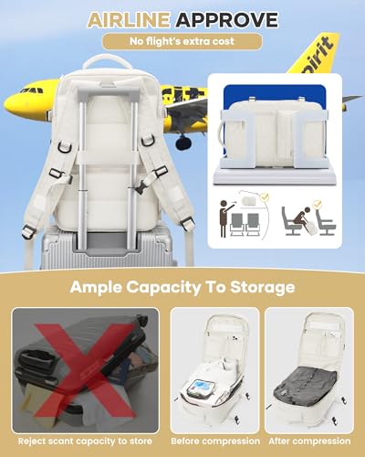 WONHOX Travel Vacuum Storage Backpack with Air Pump Vacuum Seal Compression Space Saver Bags Clothing Vacpack 18x14x8 inches Travel Bag Carry on Personal item Laptop Work Backpacks Women Men Beige - color: A5-beige-(with Air Pump)