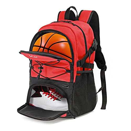 WOLT Basketball Backpack Large Sports Bag with Separate Ball Holder & Shoes Compartment, Best for Basketball, Soccer,Gym - color: Red