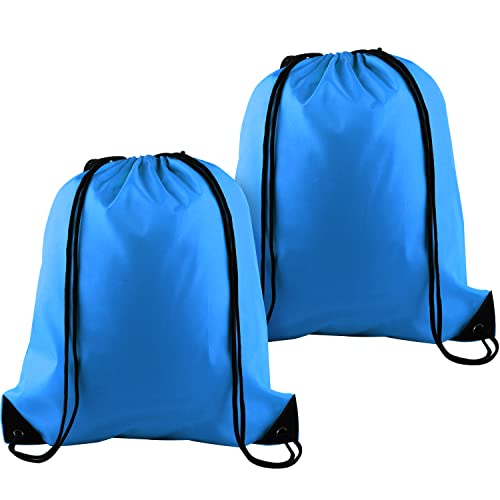 KUUQA 2 Pcs Light Blue Drawstring Backpack Drawstring Bag Bulk Sports Cinch Bags String Backpack Storage Bags for Gym Traveling - color: Light Blue