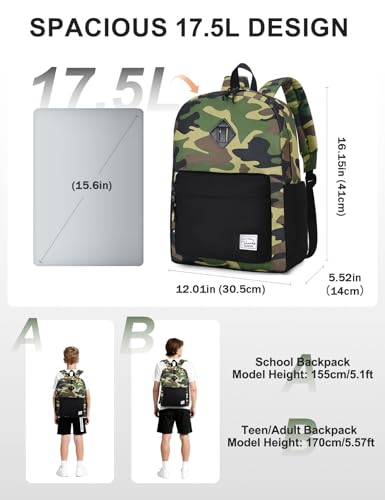 VASCHY Lightweight Backpack for Men, Water Resistant Classic Daypack for Travel, Work, College with Side Bottle Pockets Camo Black - color: Camo Black Fusion