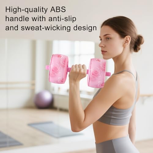 Travel Weights Water Filled Dumbbell Set of 2,6LB Hand Weights for Women at Home Gym Exercise Training - color: Floral Pink