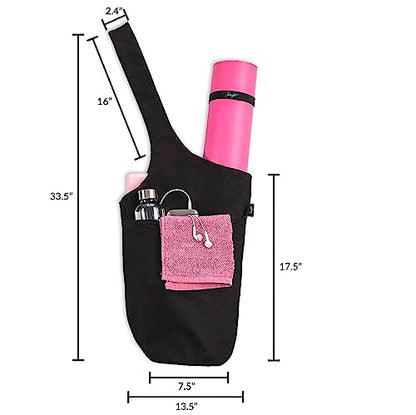 Yoga Mat Bag – Versatile Yoga Bag with Mat Straps & Storage Pockets, Holds Yoga & Pilates Mats, Lightweight & Durable - color: Black