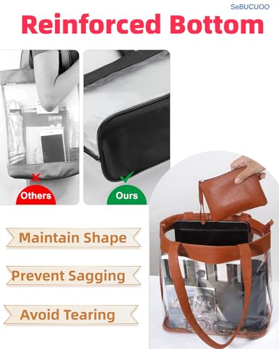 Clear Tote Bag Stadium Approved 12x6x12 12x12x6 Clear Bag for Stadium Events 12 x6 x12 Transparent Purse 12 x 6 x 12 - color: Brown