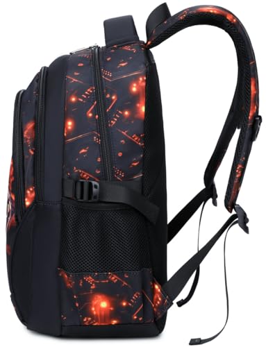 Boys Backpack for Elementary Kids Bookbag Middle School Bags Heavy Duty Soccer Laptop Durable Waterproof 18 In (3-Black Red Game) - color: 3-black Red Game