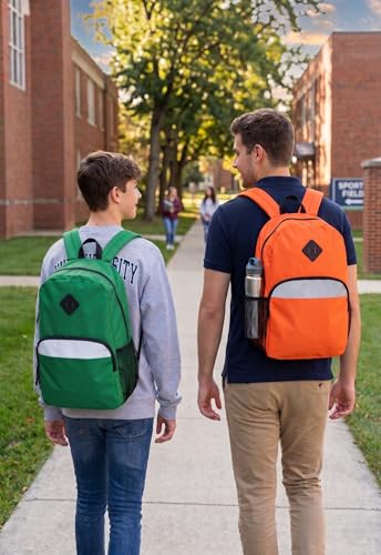 Trail maker (24 Pack) 17" Backpack – Reflective School Backpack with Padded Straps, Water Bottle Pockets for Kids & Adults, School Travel Camp (Orange) - color: Orange