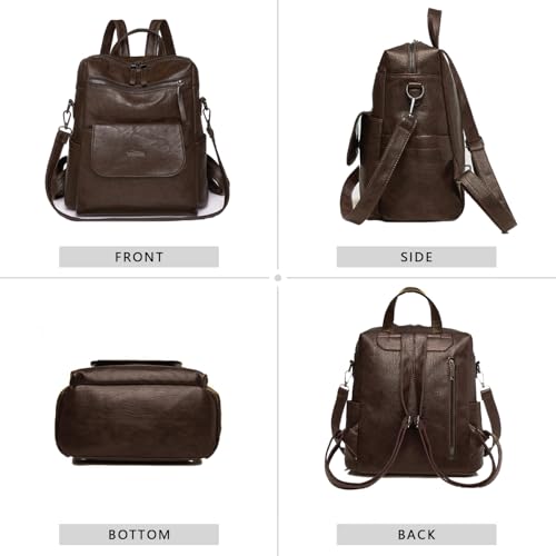 WYFJNX PU Leather Backpack Purse for Women Fashion Multipurpose Design Handbag Ladies Shoulder Bags Travel Backpack Coffee - color: Coffee
