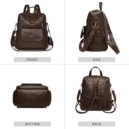 WYFJNX PU Leather Backpack Purse for Women Fashion Multipurpose Design Handbag Ladies Shoulder Bags Travel Backpack Coffee - color: Coffee