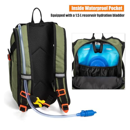 Kids Hydration Backpack, Water Hiking Backpack for Boys or Girls with 1.5L Reservoir Bladder - color: Greygreen