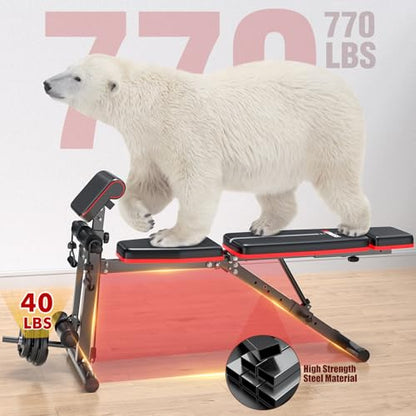 XDDIAS Adjustable Weight Bench, Workout Bench with Leg Extension and Preacher Curl Pad, Weight Bench for Home Gym, Foldable Exercise Bench, Quick Adjustment Incline Bench Press - color: Black A+a pair of 55LB Dumbbells