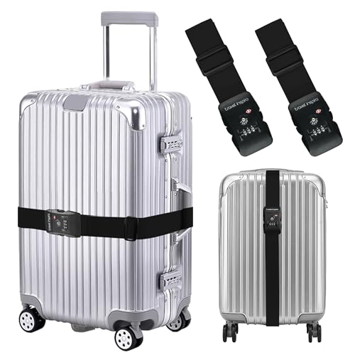 Travel Inspira Luggage Straps for Suitcases with TSA Lock, Protect Your Luggage Anti-Burst, High Visibility Color, Easy to Identify Luggage Adjustable Heavy Duty Belt for 20-28 Inch Suitcases（2-Pack） - color: black