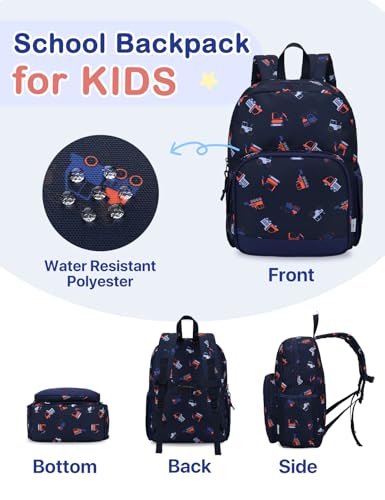 VASCHY Kids Backpacks, 12L Toddler & 17.5L School Backpacks, Lightweight Water-Resistant for Boys and Girls Ages 3-12 - color: Navy Construction-s, size: Small