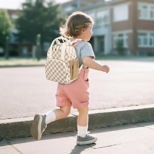 Bluboon Toddler Backpack for Girls Boys 2-4 Cute 12" Preschool Kindergarten Backpacks Kids Daycare Bags School Travel (Brown-White checkered, Age 2-4 (12" H not Fit A4 Folder)) - color: Brown-white Checkered, size: Age 2-4 (12" H not Fit A4 Folder)