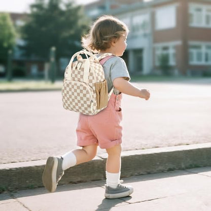 Bluboon Toddler Backpack for Girls Boys 2-4 Cute 12" Preschool Kindergarten Backpacks Kids Daycare Bags School Travel (Brown-White checkered, Age 2-4 (12" H not Fit A4 Folder)) - color: Brown-white Checkered, size: Age 2-4 (12" H not Fit A4 Folder)