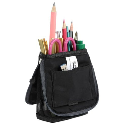 Mr. Pen- Standing Pencil Case Pouch, Sit & Lay Mesh-View Design, Black with Gray Zipper, Interior Pocket & 2 Elastic Binder Loops, Cute Pencil Case for Girls and Boys - color: Black with Gray Zipper
