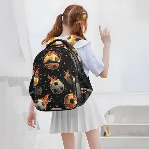 Watercolor Retro Fire Soccers Backpack for Kids Elementary School Bag Boys Girls Bookbag Travel Backpack Daypack - size: Medium