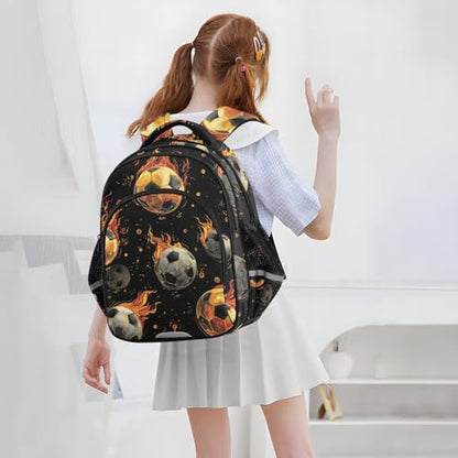 Watercolor Retro Fire Soccers Backpack for Kids Elementary School Bag Boys Girls Bookbag Travel Backpack Daypack - size: Medium