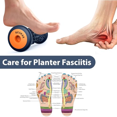 BESKAR Foot Massage Roller for Plantar Fasciitis Relief, Portable Reflexology Tool Pressure Point Massage Rollers, Deep Tissue Massages for Relieving Feet Arch Heel Pain, Myofascial Pain Syndrome - color: Navy Blue