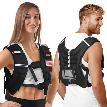 WANOON Weighted Vest for Men Women, 8lb/12lb/16lb/20lb/30lb/40lb Fixed Weight, Plus Size Fitness Vest with Phone Pocket & Reflective Strips for Walking Running Rucking Strength Training - size: 12lb