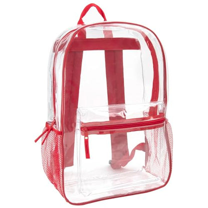Trail maker Bulk Clear Backpacks Wholesale for School 24 Pack Clear Backpacks for Boys, Girls, School, Stadium, Travel (Red Pack) - color: Red Pack