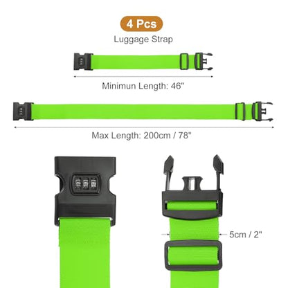 MECCANIXITY Luggage Straps with Combination Lock Adjustable Suitcase Belt Strap for Suitcase Briefcase Backpack Travel, Fluorescent Green, Pack of 4 - color: Fluorescent Green
