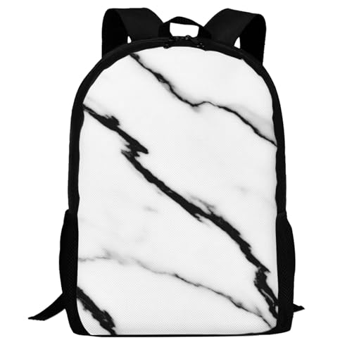 Lightweight Polyester Daypack White Marble Print, Anti Theft Large Capacity Travel Hiking Backpack Unisex Carry On Bag for Outdoor Commute Business Use - color: Design (541)
