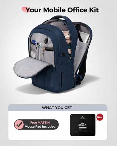MATEIN HER Navy Blue Backpack, Computer Backpack with Water Bottle Pocket | 17.3 Inch Laptop Compartment, Water Resistant, with Lunch Compartment, RFID Pocket, Teacher Nurse, Office Commute Travel Work - color: Blue