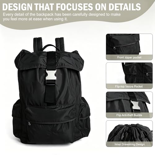 Black Travel Backpack for Men, Carry On Airplane Backpack, Anti Theft Waterproof Laptop Bag for Personal Item, College Work Gym Commuter - color: Black