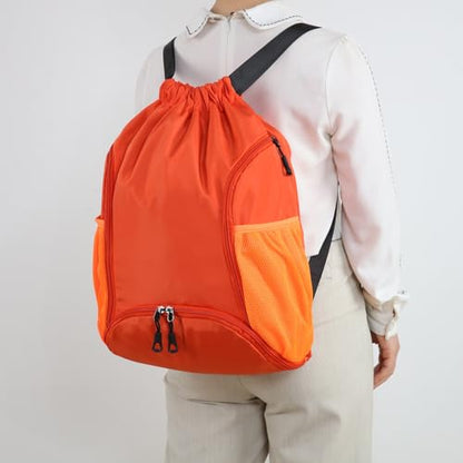 Valleycomfy Sports Gym Bag Drawstring Backpack with Shoes Basketball Bag and Two Water Bottle Holder,Orange - color: Orange