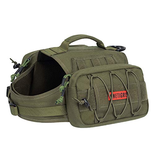ONETIGRIS Dog Backpack for Medium & Large Dogs, Nylon Backpack for Dogs Tactical Pet Backpack with Side Pockets for Hiking Walking Training Running (Green, Medium) - color: Green, size: Medium