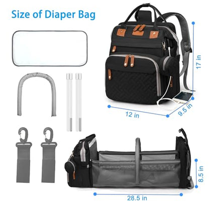 Jeryswet Baby Diaper Bags with Changing Station, Waterproof Large Capacity Diaper Bag Backpack for Moms Dads with USB Charging Port and Stroller Straps, Baby Shower Gifts, Black - color: Black
