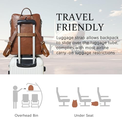 Shrrie Vegan Leather Laptop Backpack for Women 15.6 inch Work Backpack Fashion Travel Backpack Purse for Business College - color: Brown01