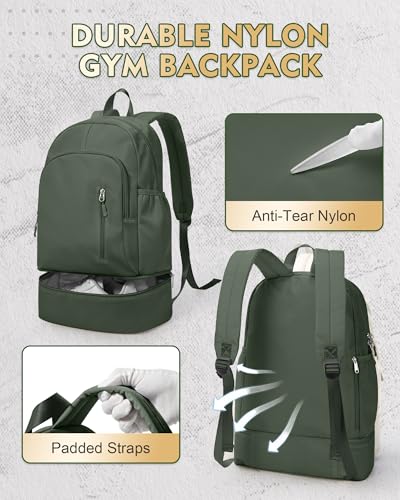 Gym Backpack for Women Men, Lightweight Gym Bag with Shoe Compartment, Waterproof Sports Backpack with Wet Pocket, Green - color: A4-army Green