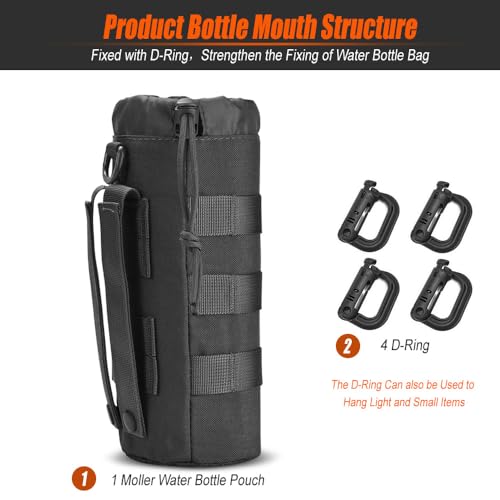 Upgraded Tactical Drawstring Molle Water Bottle Holder Tactical Pouches - color: Molle Water Bottle Pouch-Black-1Pack