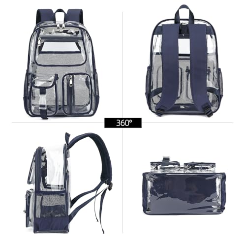 Clear Backpacks for Girls Boys, Heavy Duty PVC Transparent School Bookbag See Through Back Pack for College Work Travel (Navy Blue) - color: Navy Blue
